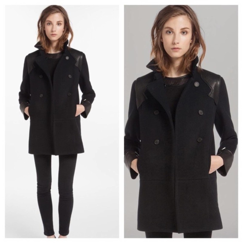 Maje Wool/Cashmere Leather Trim Coat